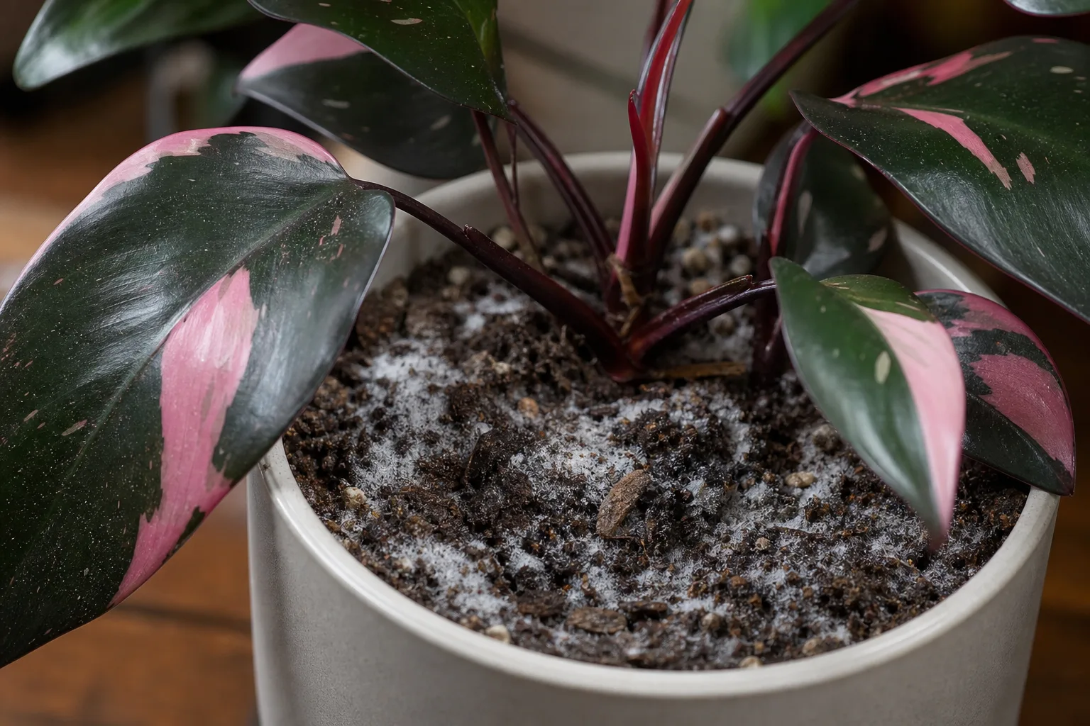 Mold on Soil on Philodendron Pink Princess - visible symptom on the plant