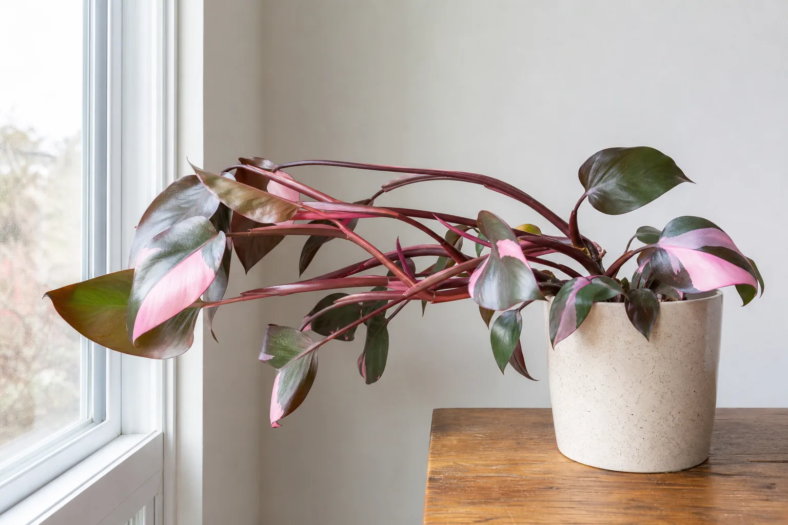 Plant Leaning on Philodendron Pink Princess - visible symptom on the plant