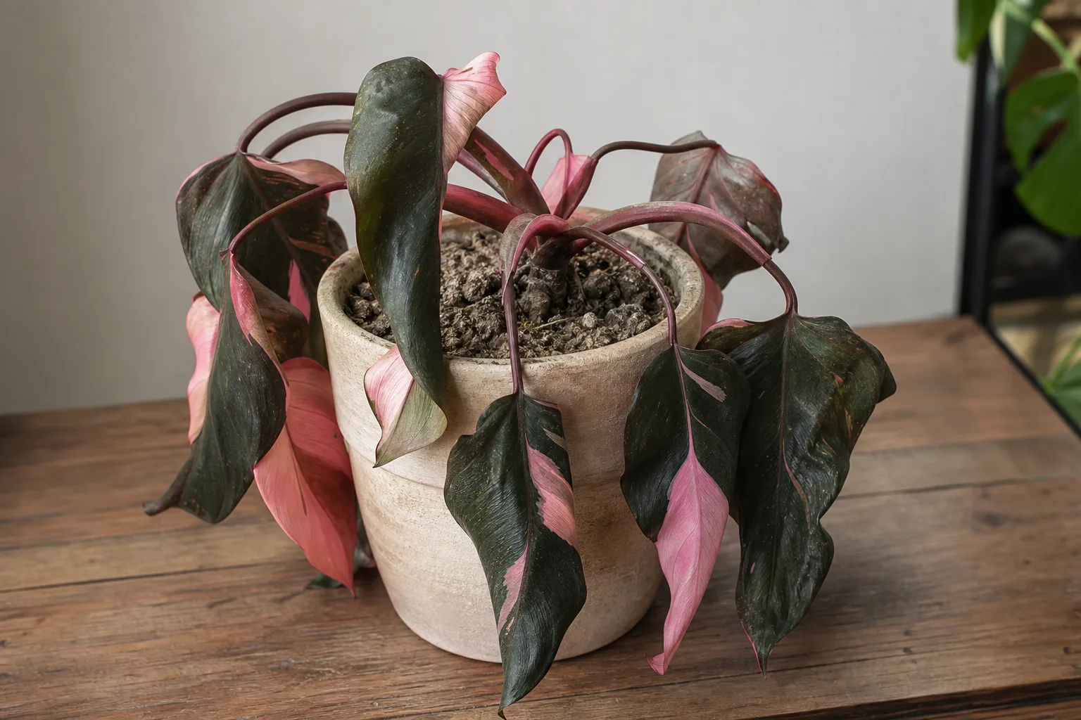 Underwatering on Philodendron Pink Princess - visible symptom on the plant