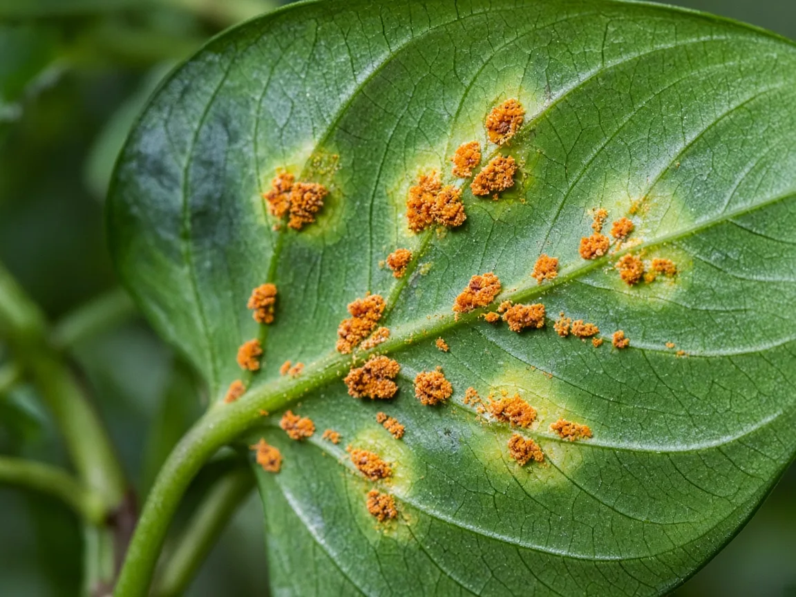 Close-up of Rust Disease on Heartleaf Philodendron - diagnostic detail
