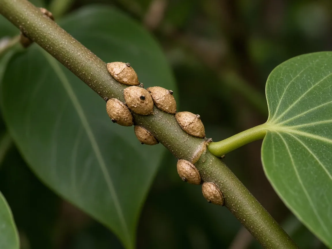 Close-up of tan scale bumps on heartleaf philodendron vine stem at a leaf node