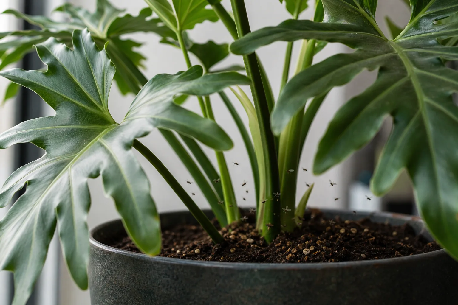 Fungus Gnats on Philodendron Selloum - visible symptom on the plant