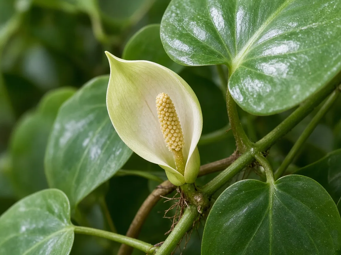 Close-up of small flowers on Heartleaf Philodendron - diagnostic detail