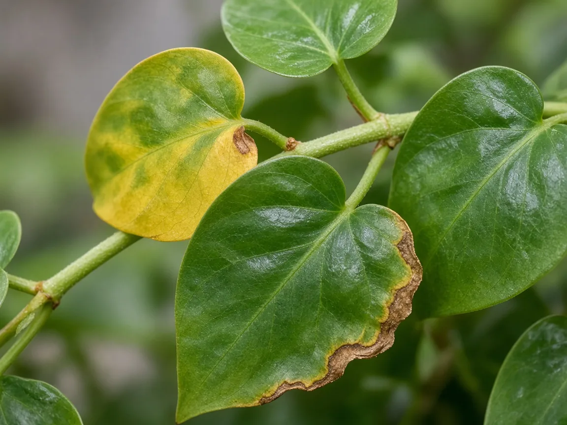 Close-up of water stress on Heartleaf Philodendron - diagnostic detail