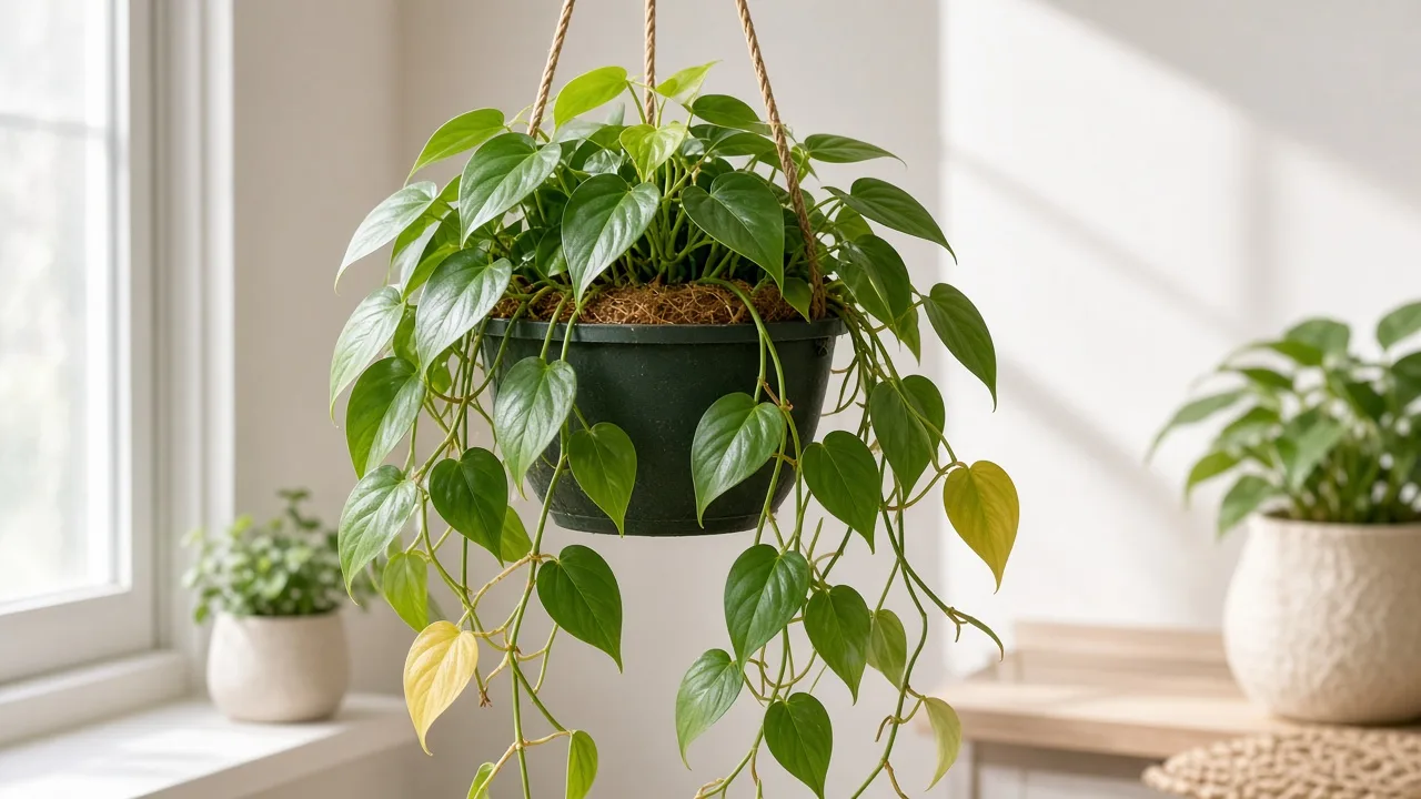 Weak Stems on Heartleaf Philodendron - limp trailing vines with soft basal nodes