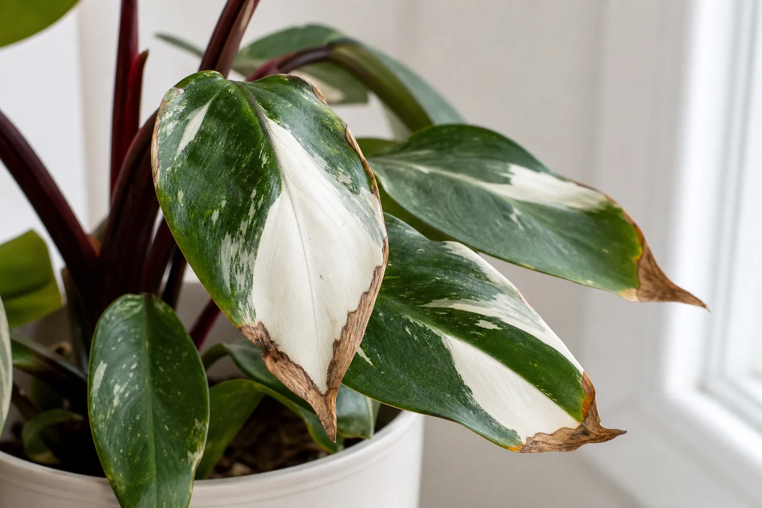 Low Humidity on Philodendron White Knight - visible symptom on the plant