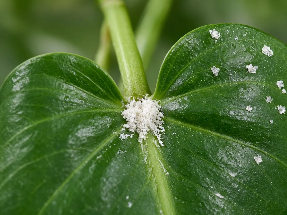 Close-up of White Spots on Heartleaf Philodendron - diagnostic detail