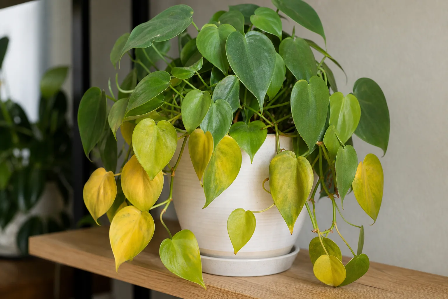 Yellow Leaves on Heartleaf Philodendron - visible symptom on the plant