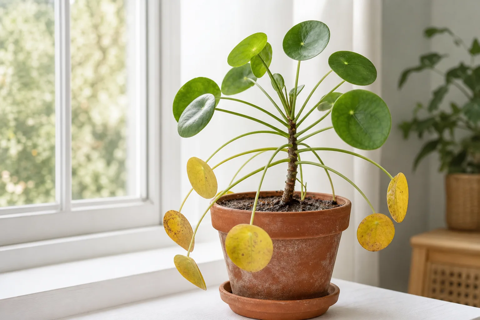 Root Rot on Pilea Peperomioides - visible symptom on the plant