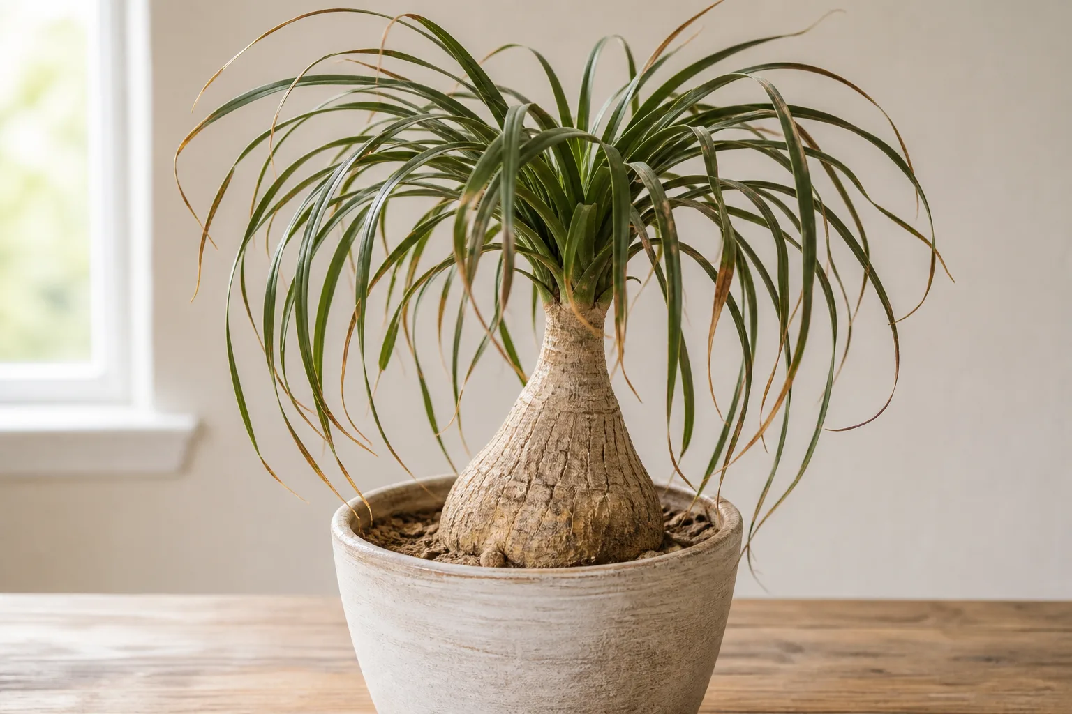 Underwatering on Ponytail Palm - visible symptom on the plant