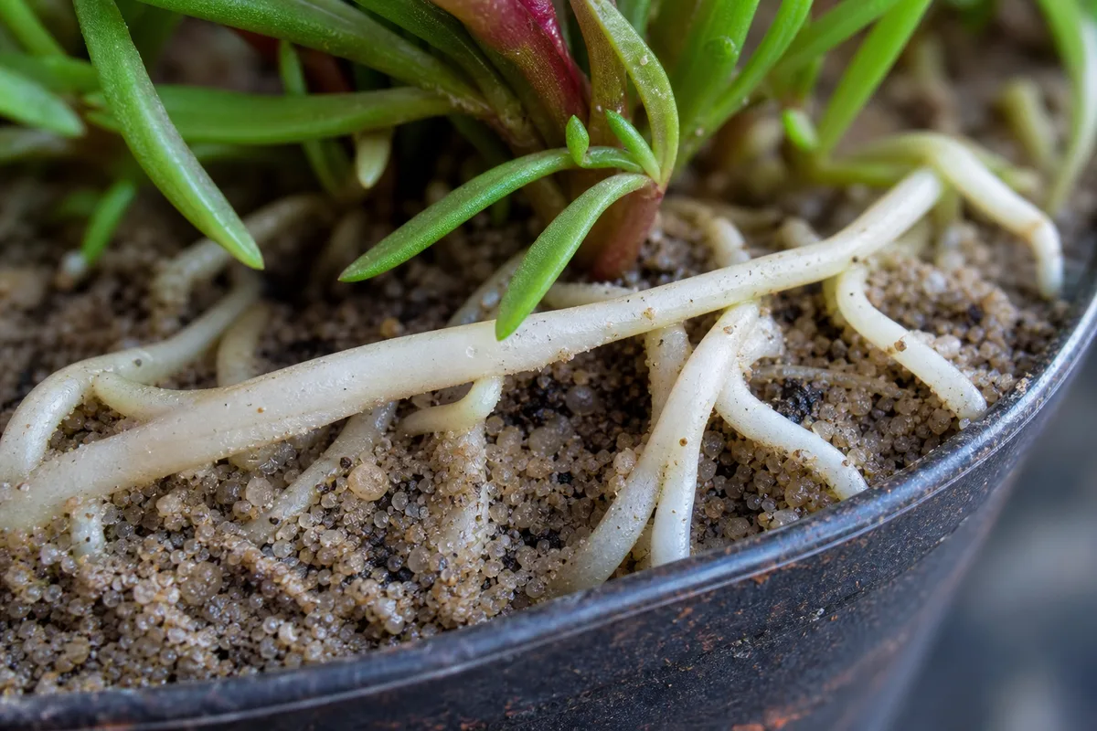 Close-up of Exposed Roots on Portulaca - diagnostic detail