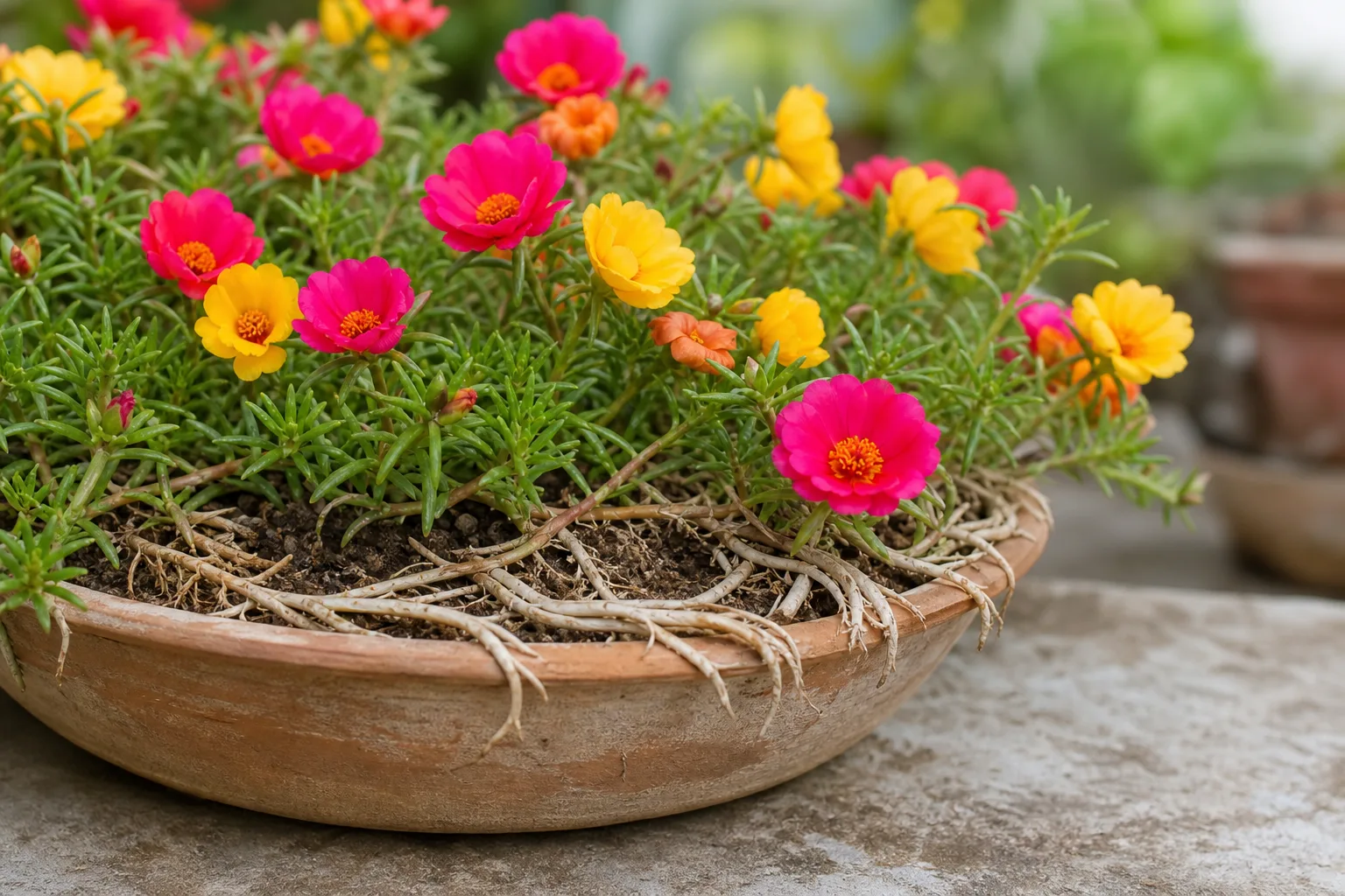 Exposed Roots on Portulaca - visible symptom on the plant