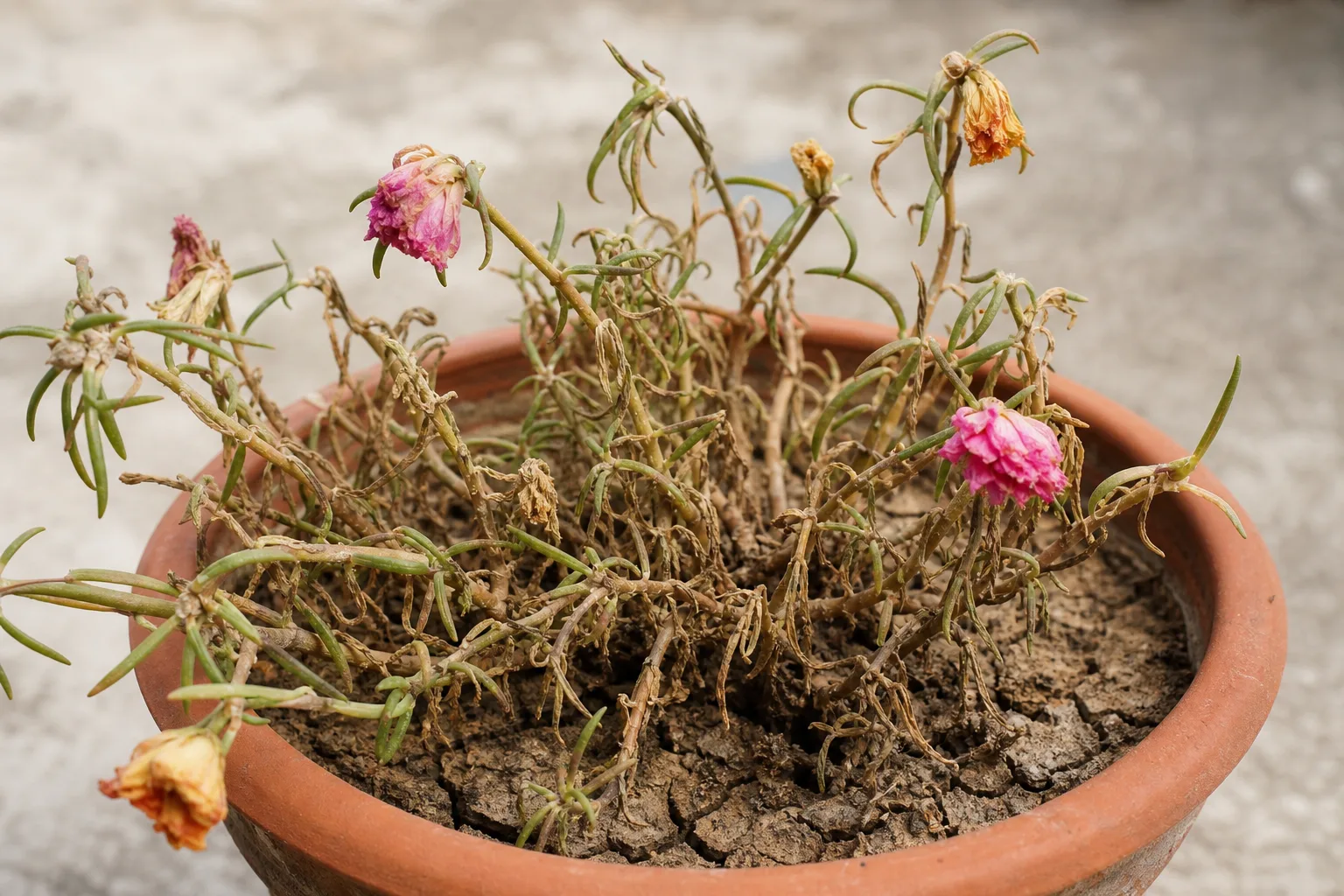 Underwatering on Portulaca - visible symptom on the plant