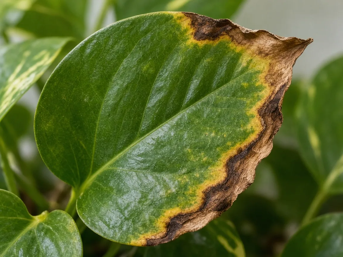 Close-up of Brown Leaves on Pothos - diagnostic detail