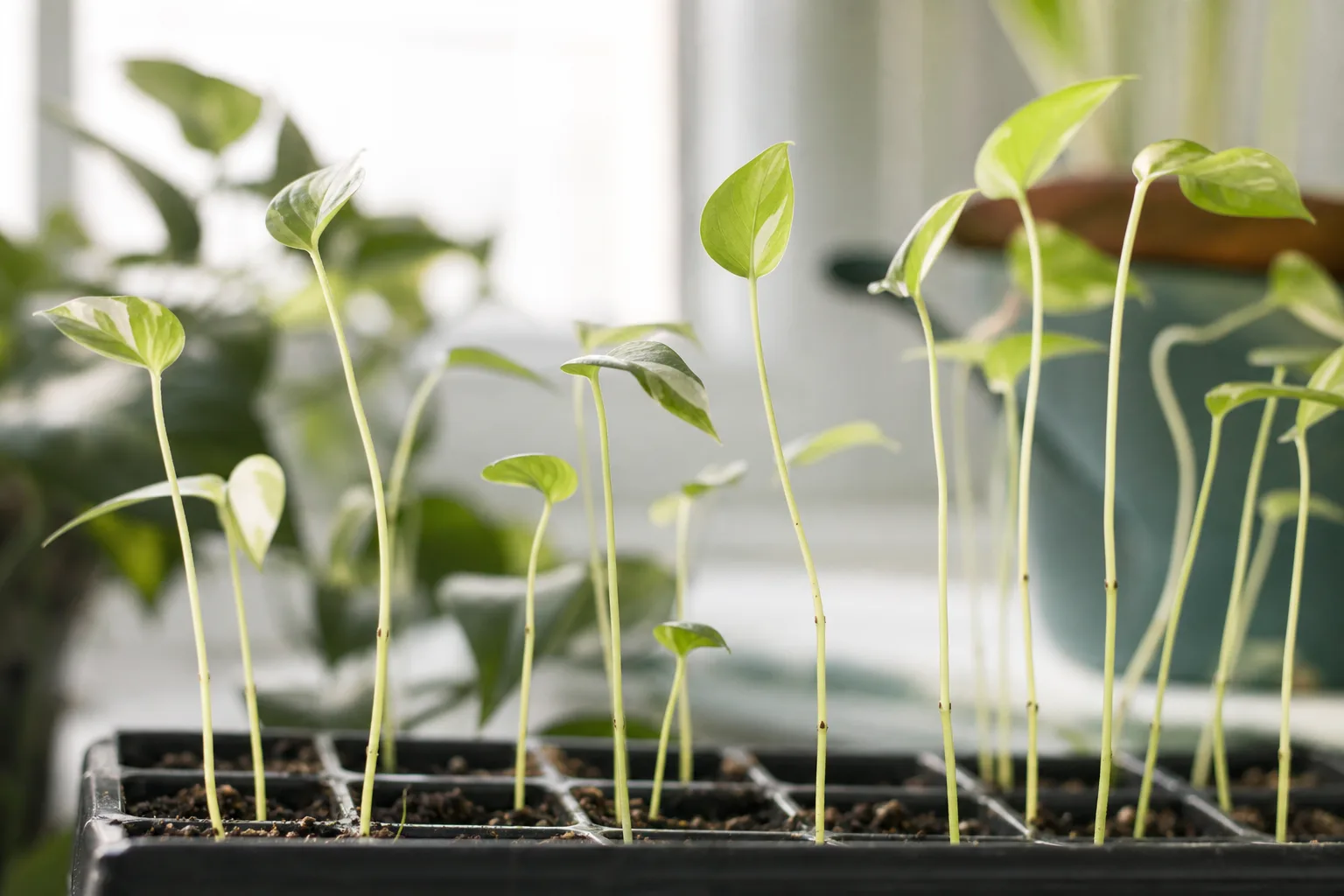 Leggy Seedlings on Pothos - visible symptom on the plant