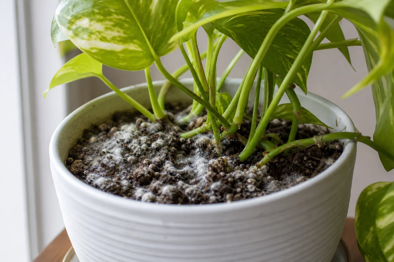 Mold on Soil on Pothos - visible symptom on the plant
