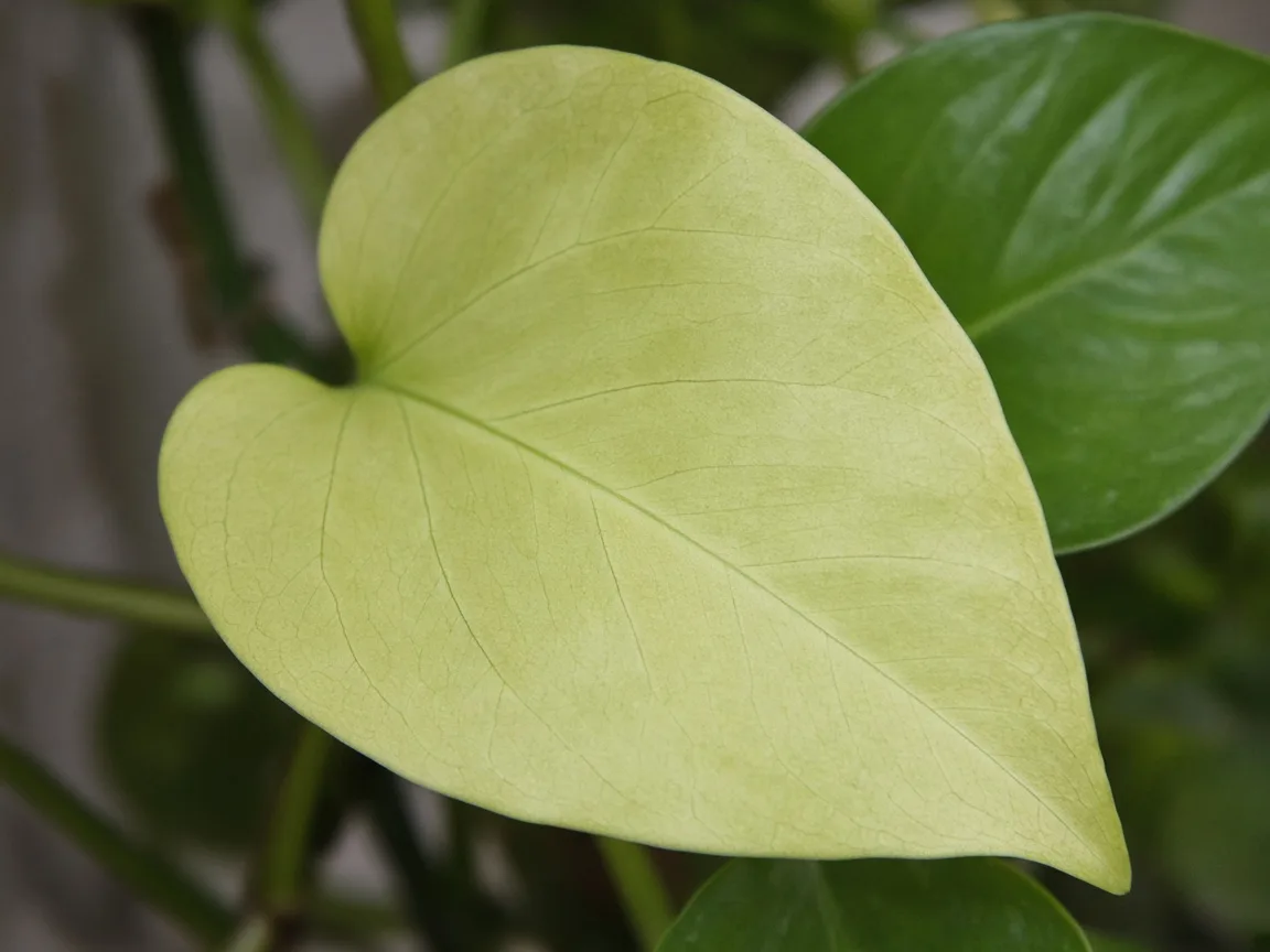 Close-up of Pale Leaves on Pothos - diagnostic detail