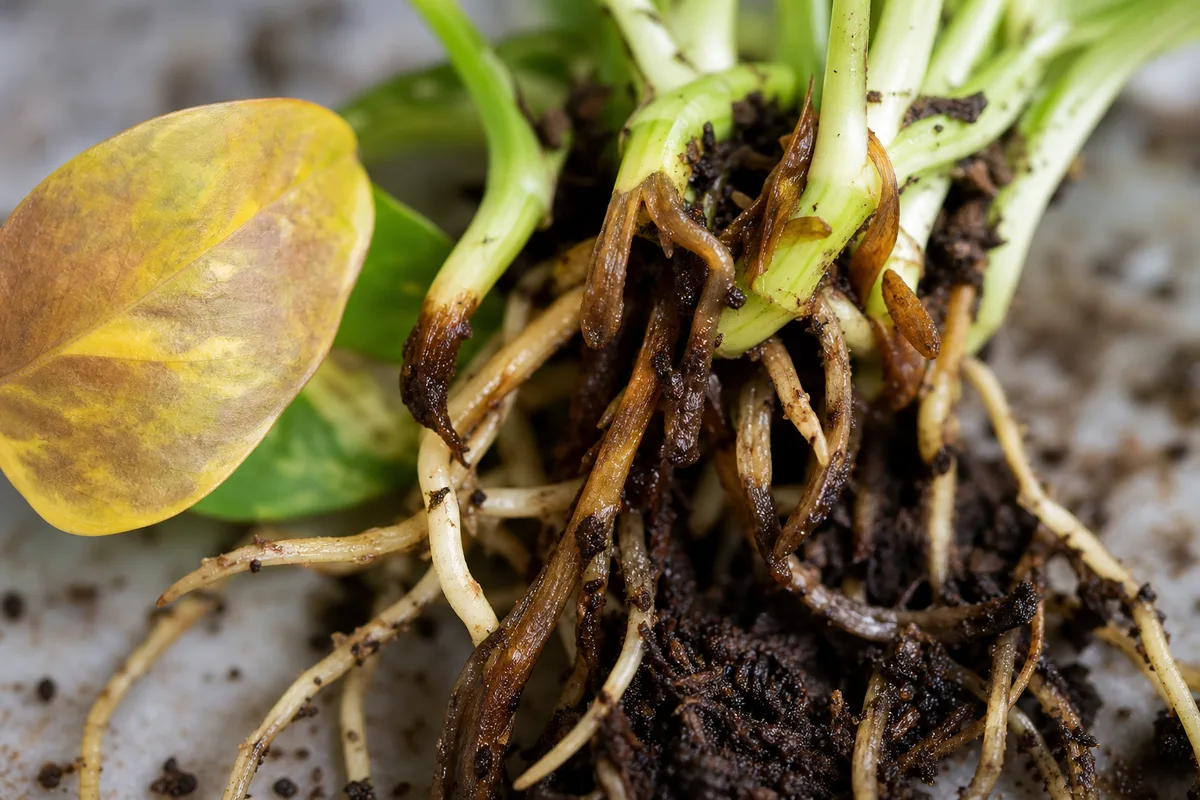 Close-up of Root Rot on Pothos - diagnostic detail