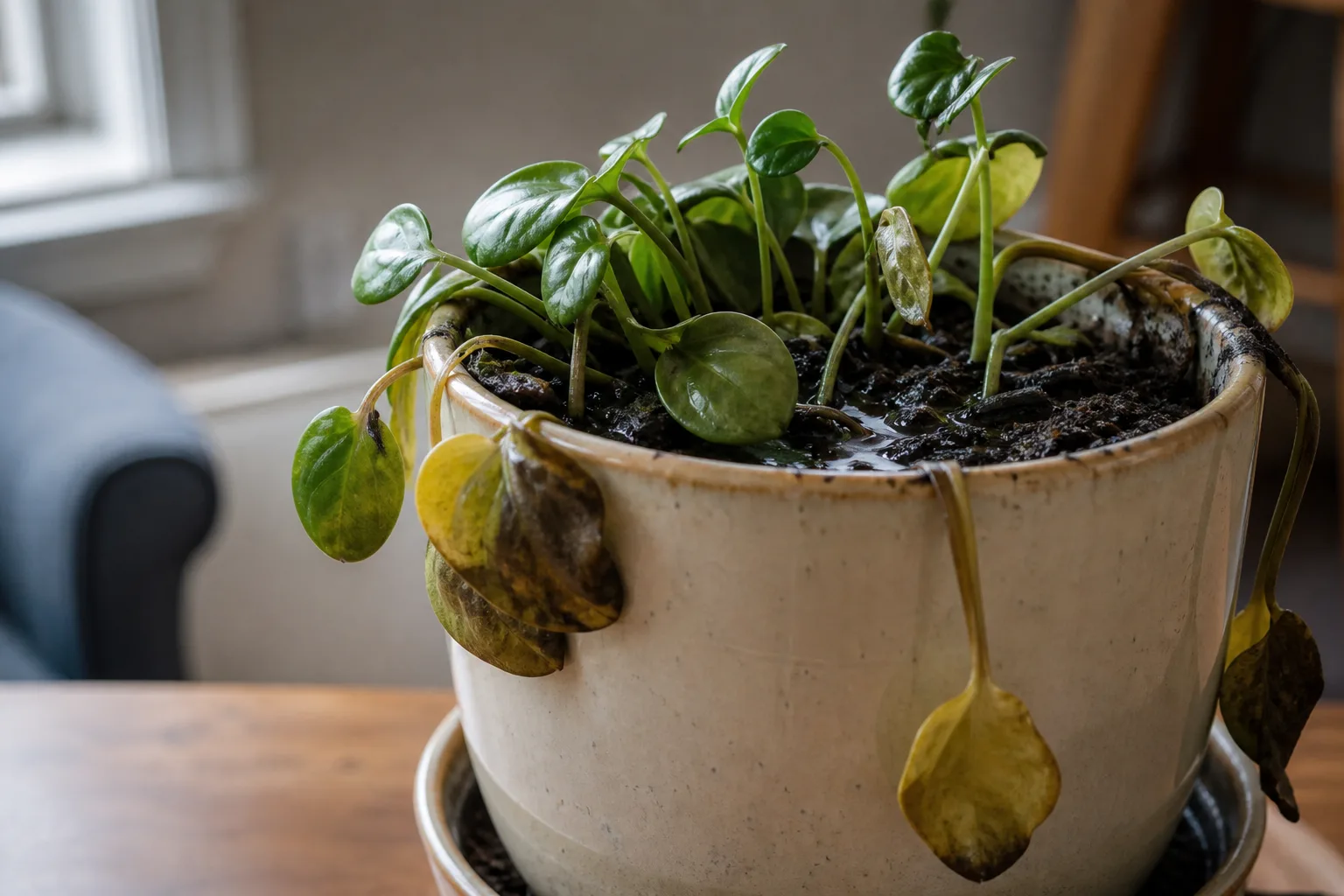 Root Rot on Raindrop Peperomia - visible symptom on the plant