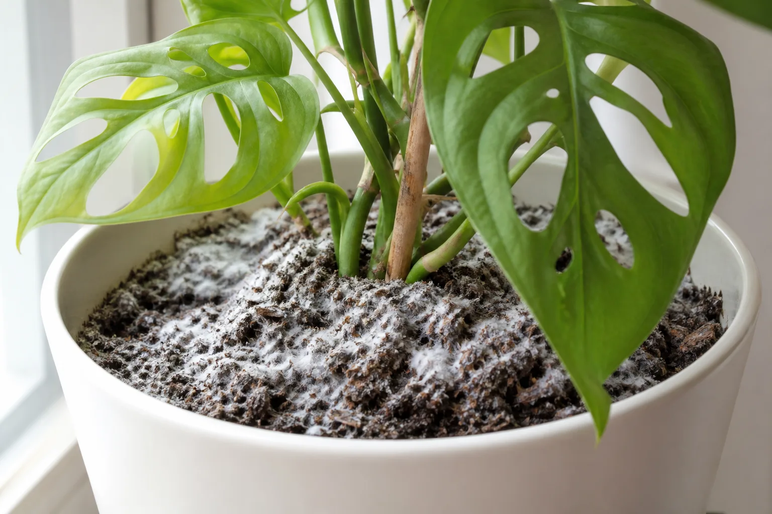 Mold on Soil on Rhaphidophora Tetrasperma - visible symptom on the plant