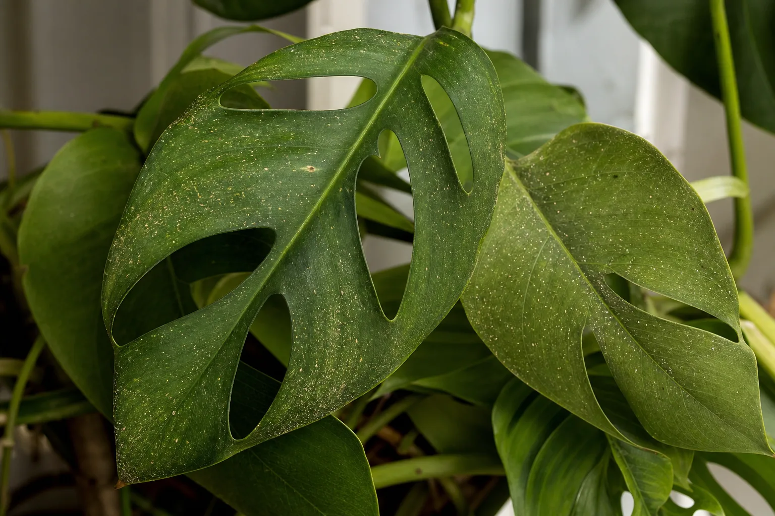 Spider Mites on Rhaphidophora Tetrasperma - visible symptom on the plant