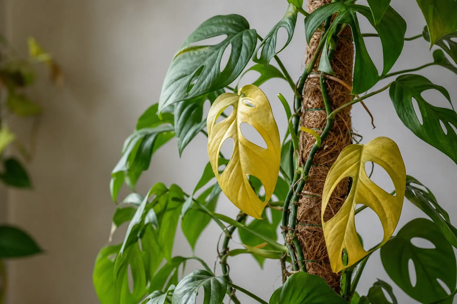Yellow Leaves on Rhaphidophora Tetrasperma - visible symptom on the plant