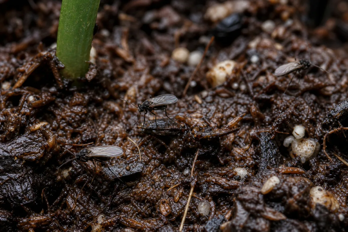 Close-up of Fungus Gnats on Rhipsalis - diagnostic detail