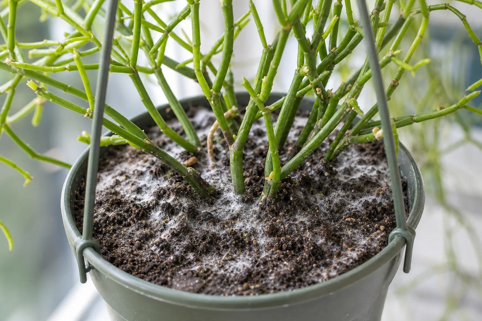 Mold on Soil on Rhipsalis - visible symptom on the plant