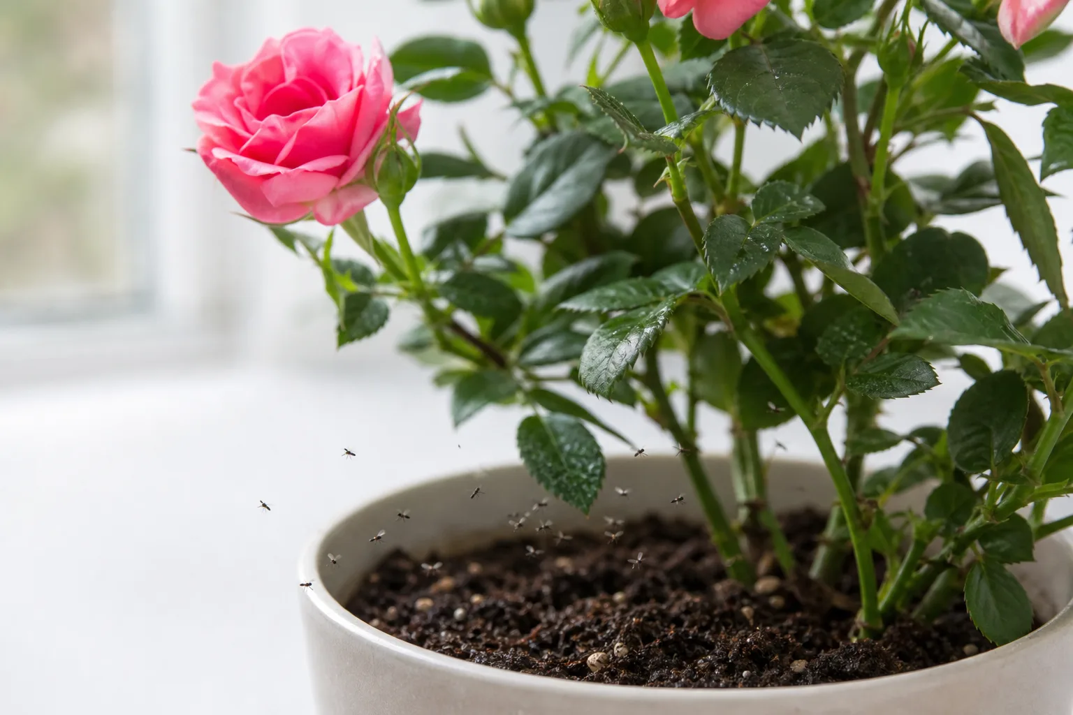 Fungus Gnats on Rose - visible symptom on the plant