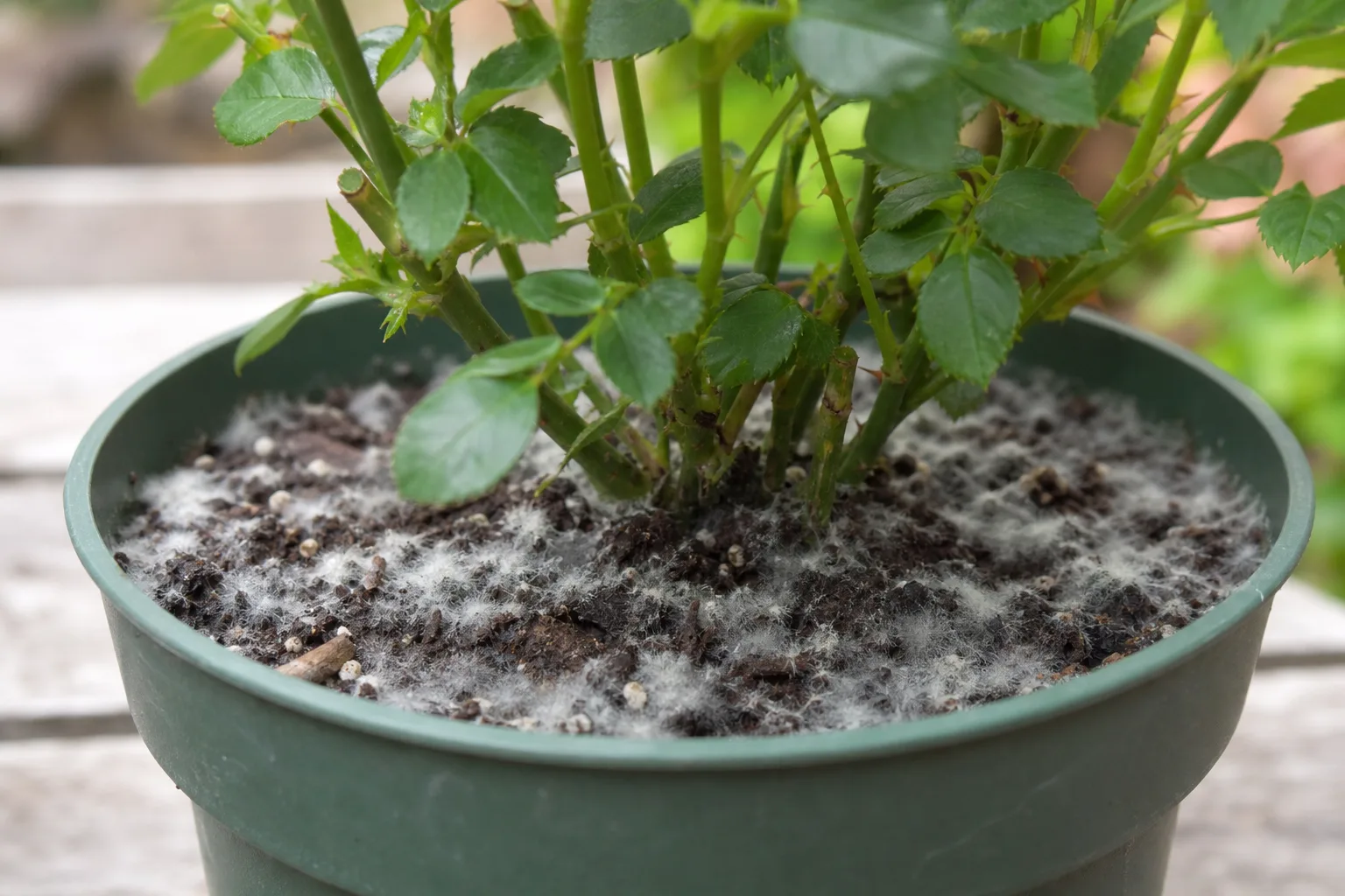 Mold on Soil on Rose - visible symptom on the plant