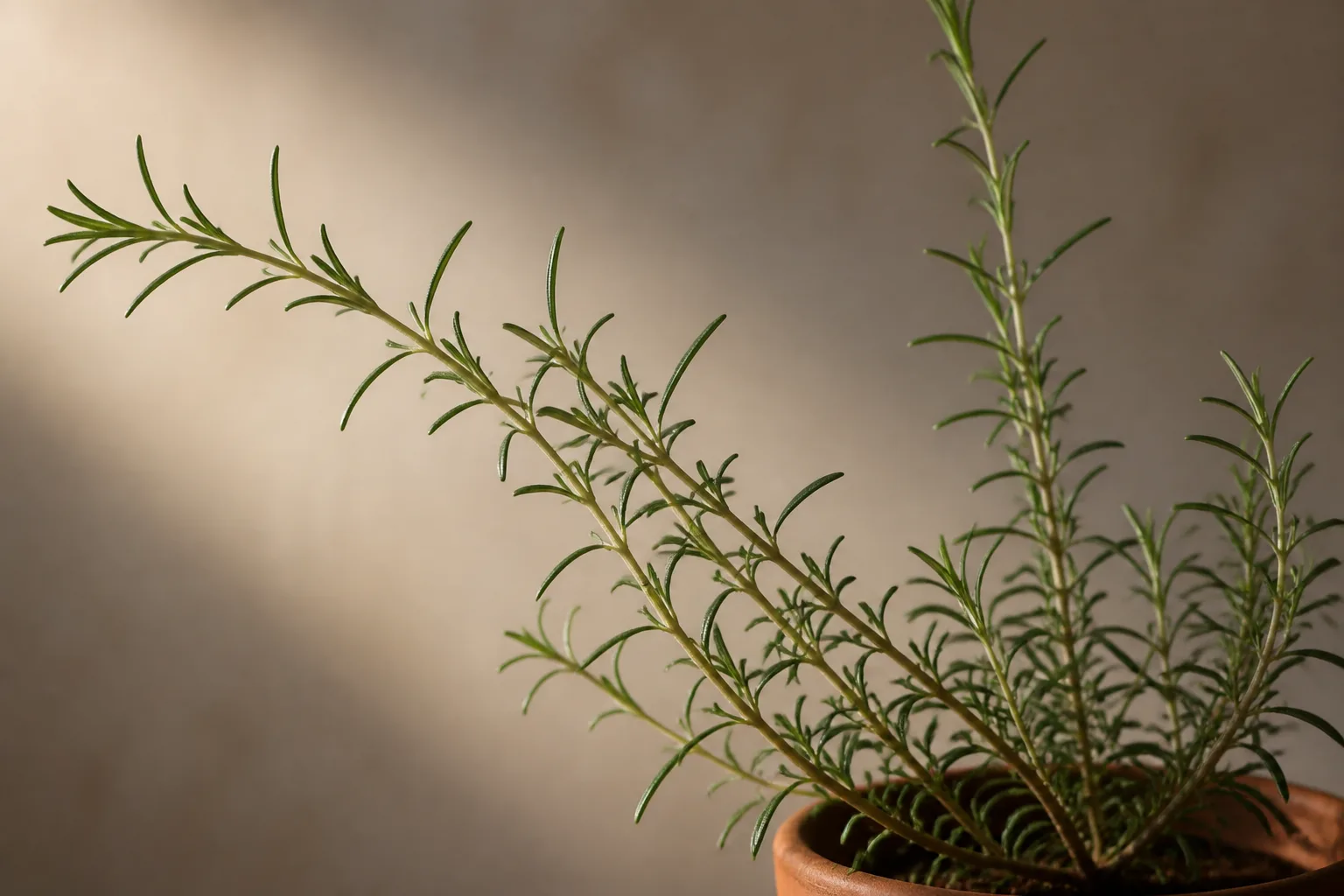 Leggy Growth on Rosemary - visible symptom on the plant