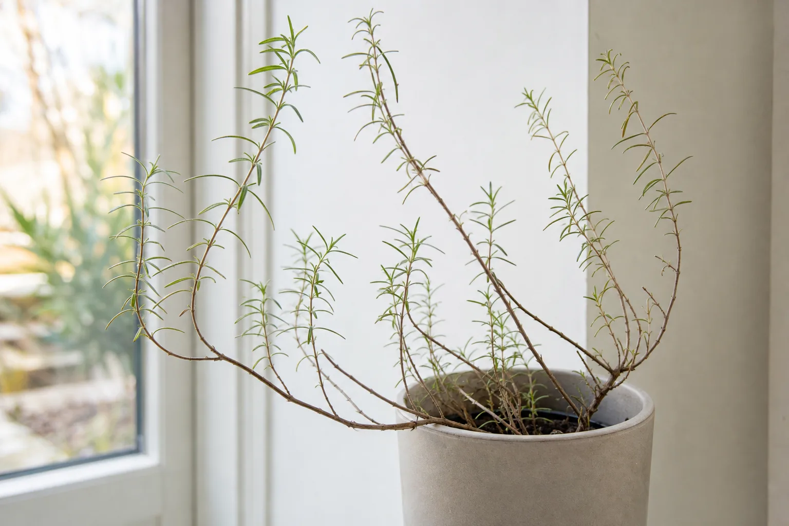Not Enough Light on Rosemary - visible symptom on the plant