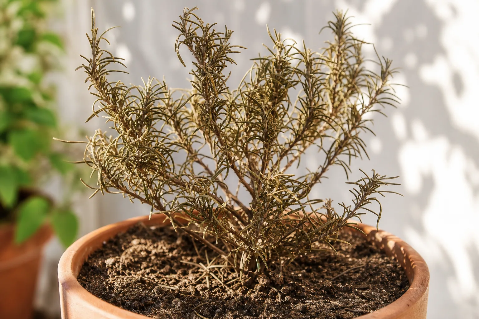 Underwatering on Rosemary - visible symptom on the plant