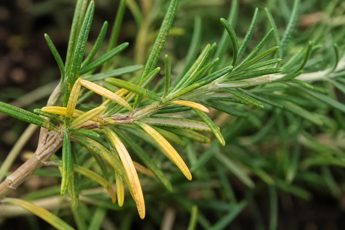 Close-up of Yellow Leaves on Rosemary - diagnostic detail