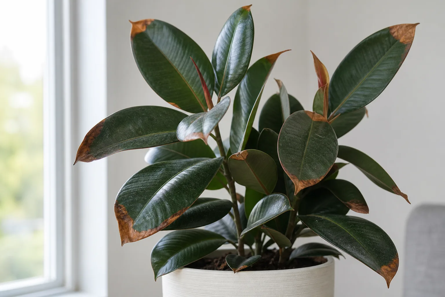 Brown Tips on Rubber Plant - visible symptom on the plant