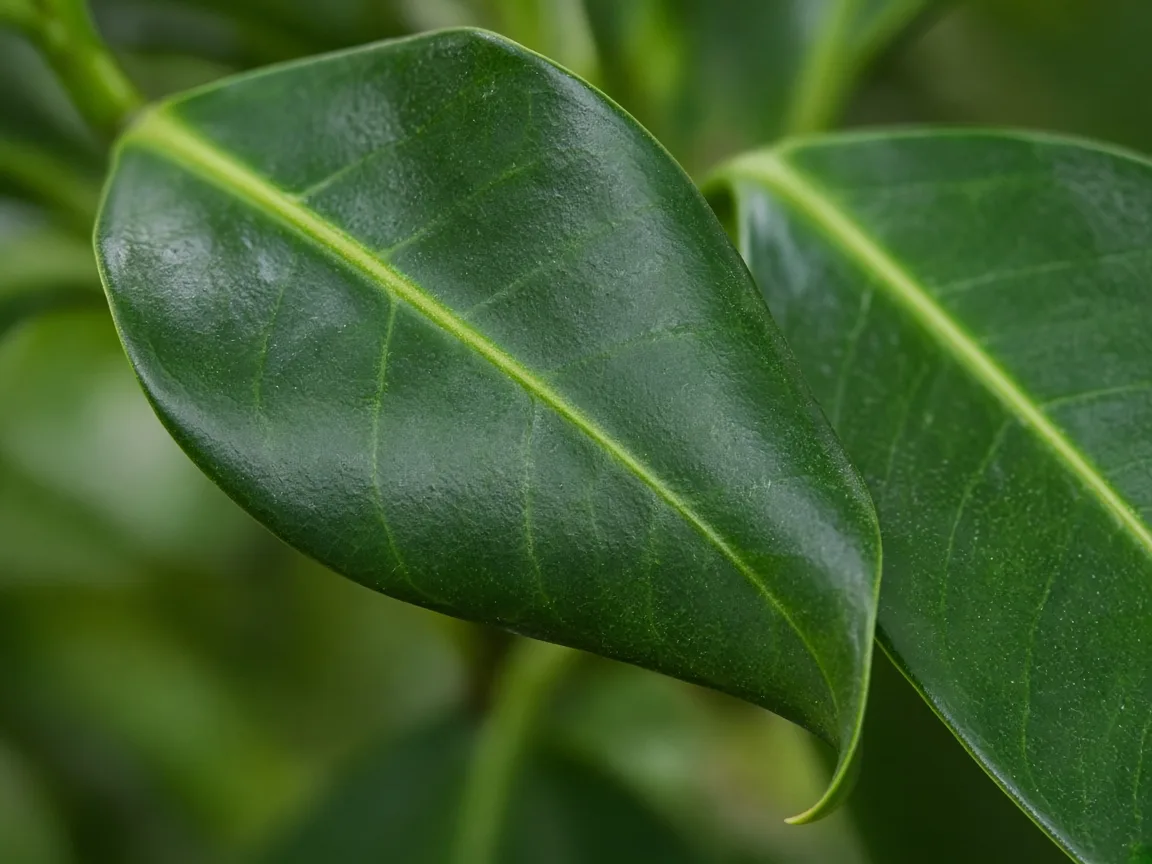 Close-up of curling leaves on Rubber Plant - diagnostic detail