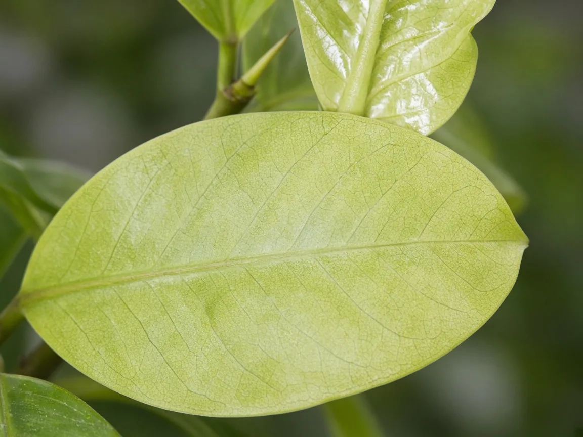 Close-up of Pale Leaves on Rubber Plant - diagnostic detail