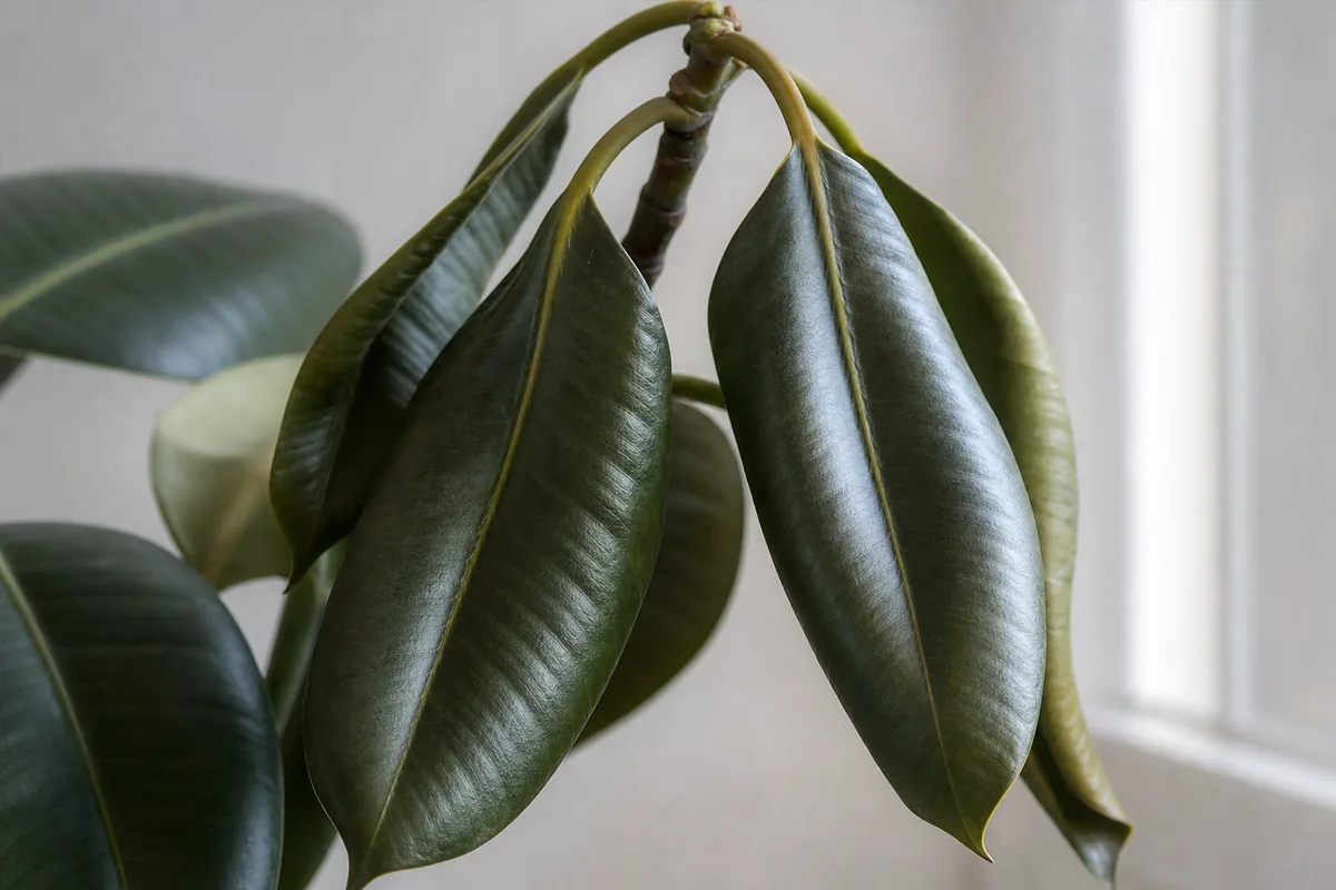 Close-up of Wilting on Rubber Plant - diagnostic detail