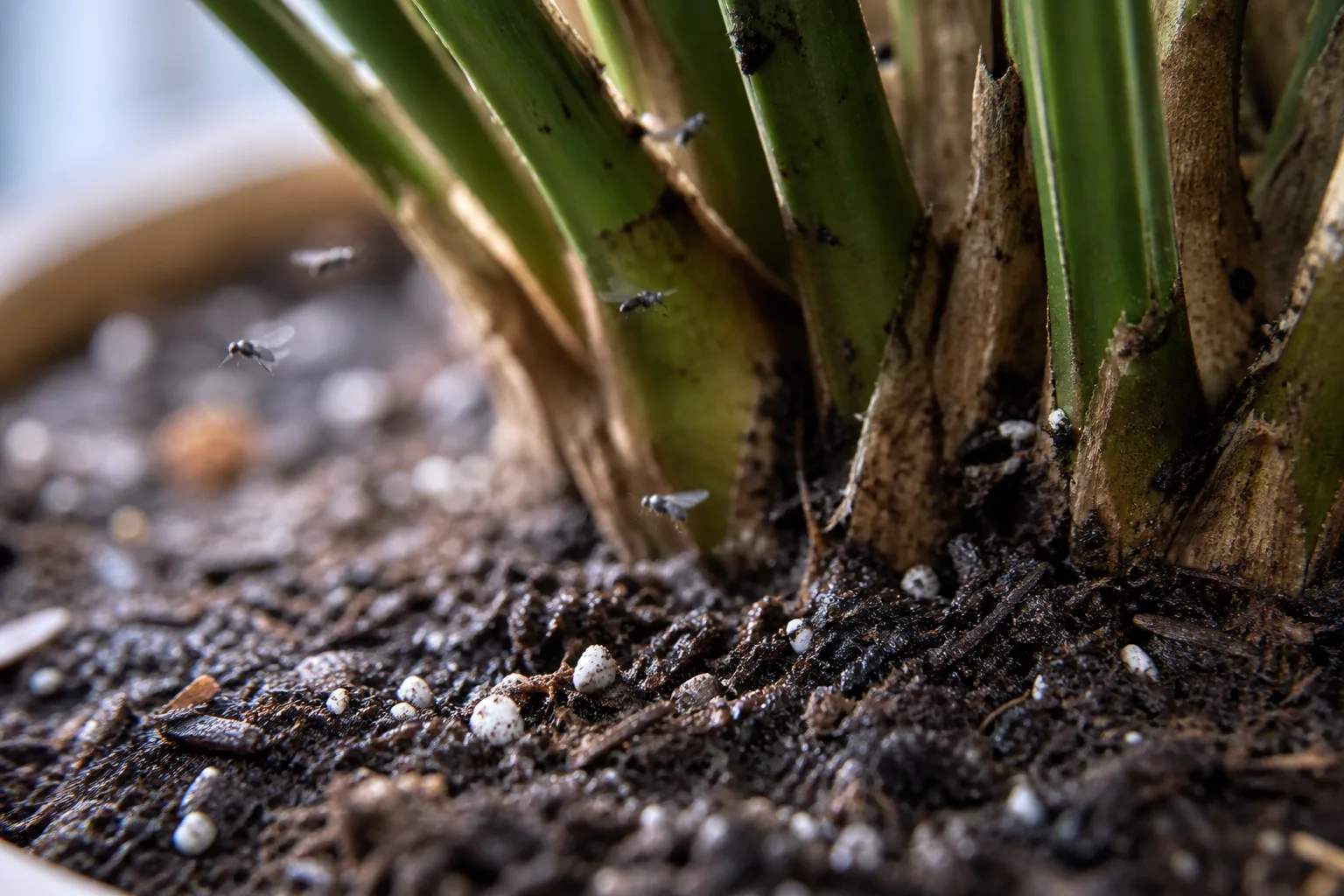 Fungus Gnats on Sago Palm - visible symptom on the plant