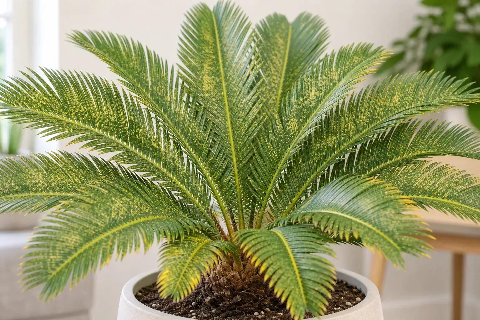 Spider Mites on Sago Palm - visible symptom on the plant