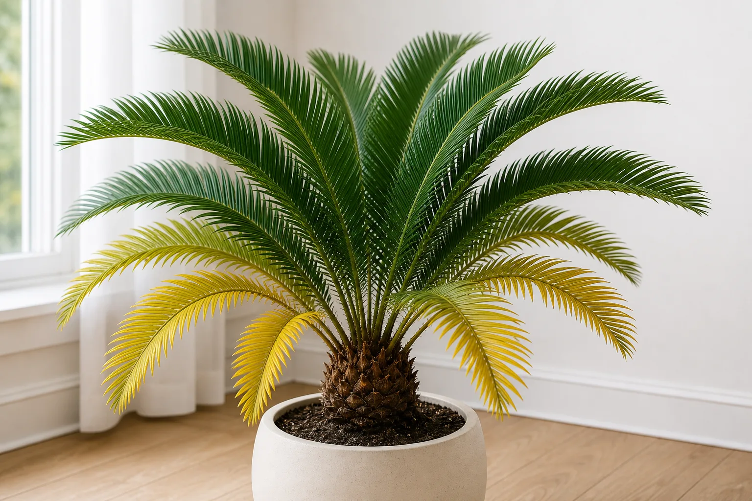 Yellow Leaves on Sago Palm - visible symptom on the plant