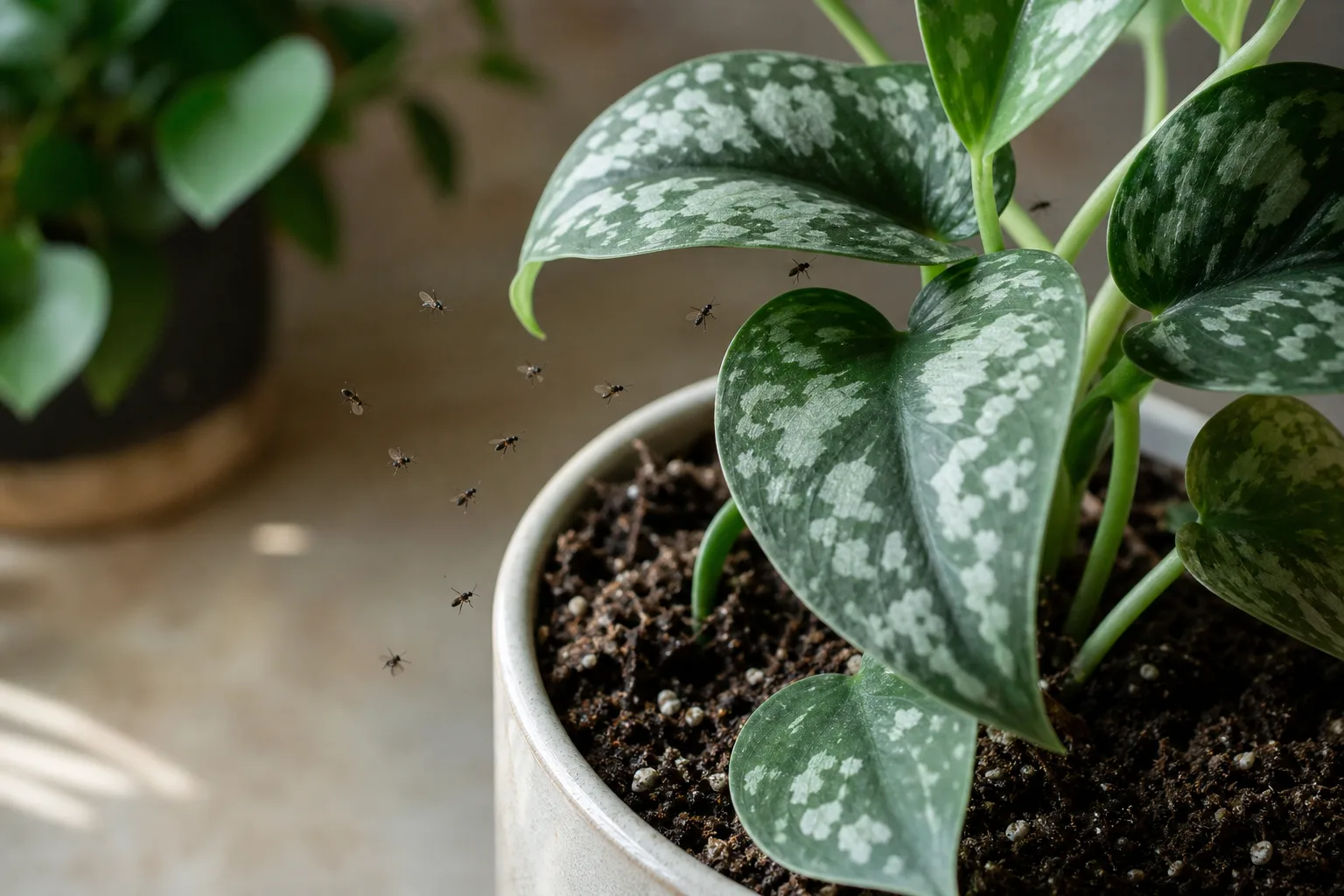 Fungus Gnats on Satin Philodendron - visible symptom on the plant