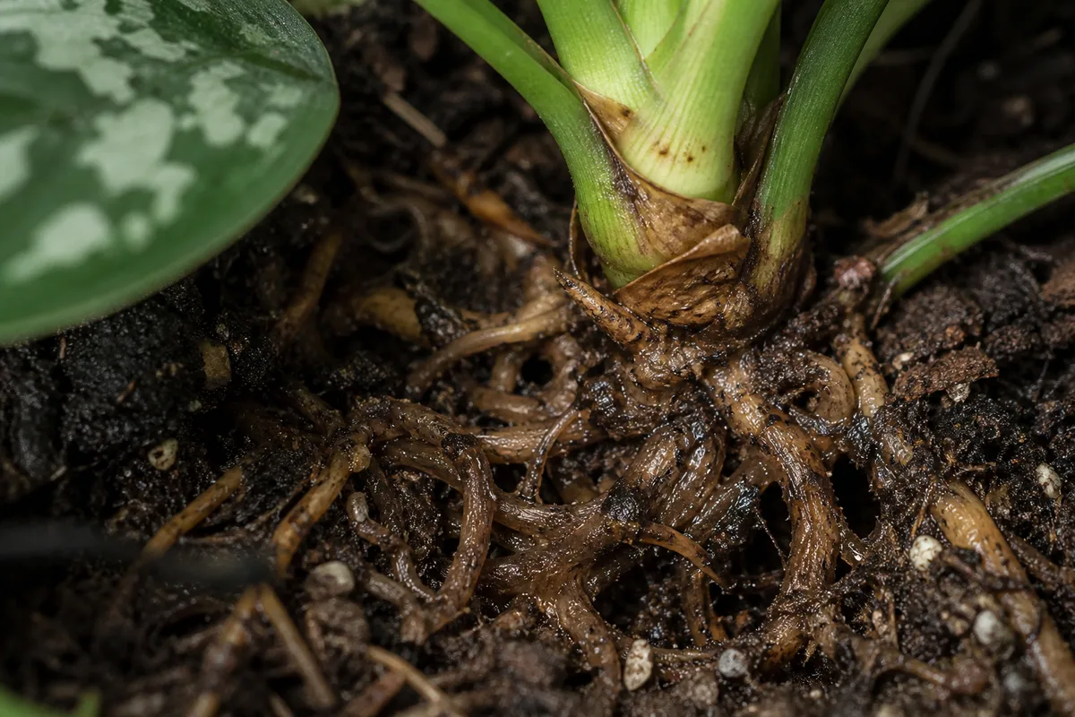 Close-up of Root Rot on Satin Philodendron - diagnostic detail