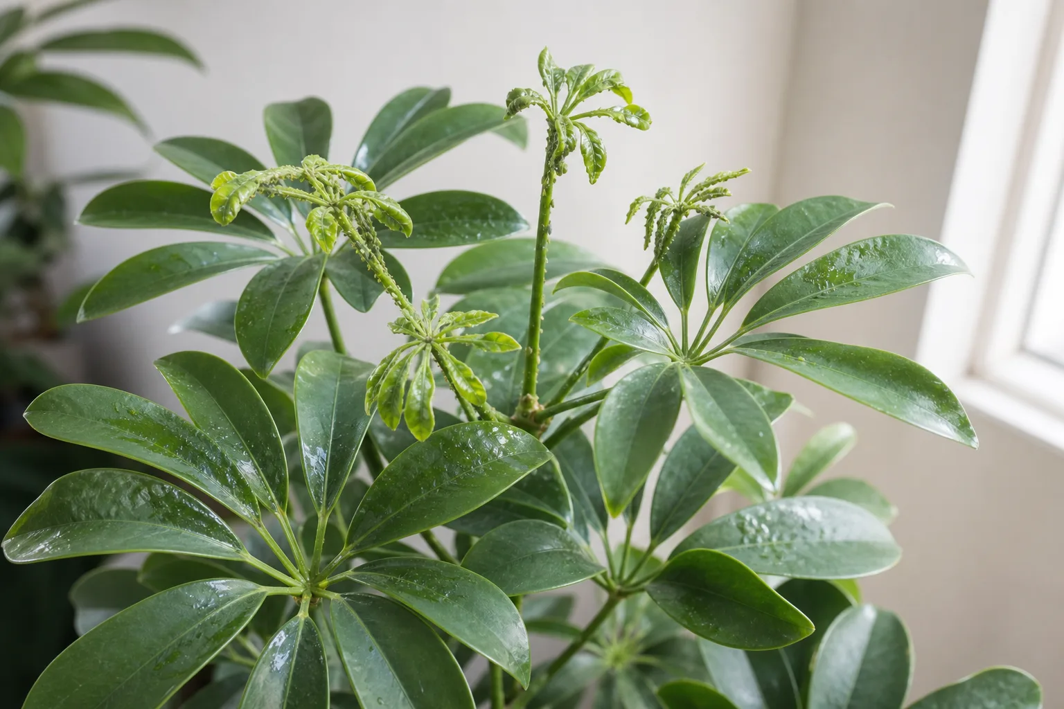Aphids on Schefflera - visible symptom on the plant
