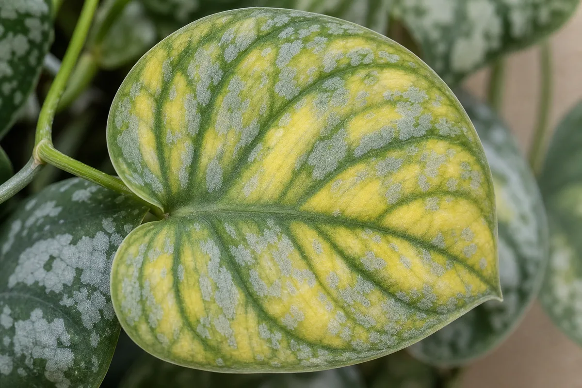 Close-up of Yellow Leaves on Scindapsus Pictus - diagnostic detail