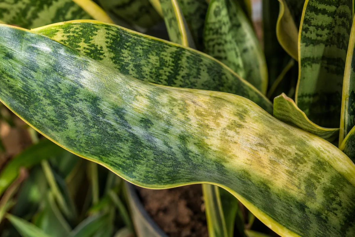 Close-up of Heat Stress on Snake Plant - diagnostic detail