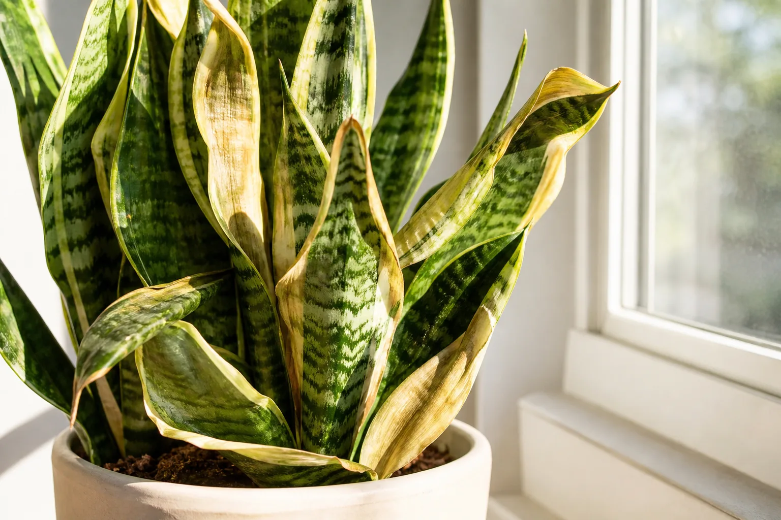 Heat Stress on Snake Plant - visible symptom on the plant
