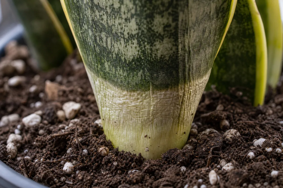Close-up of Repotting Stress on Snake Plant - diagnostic detail