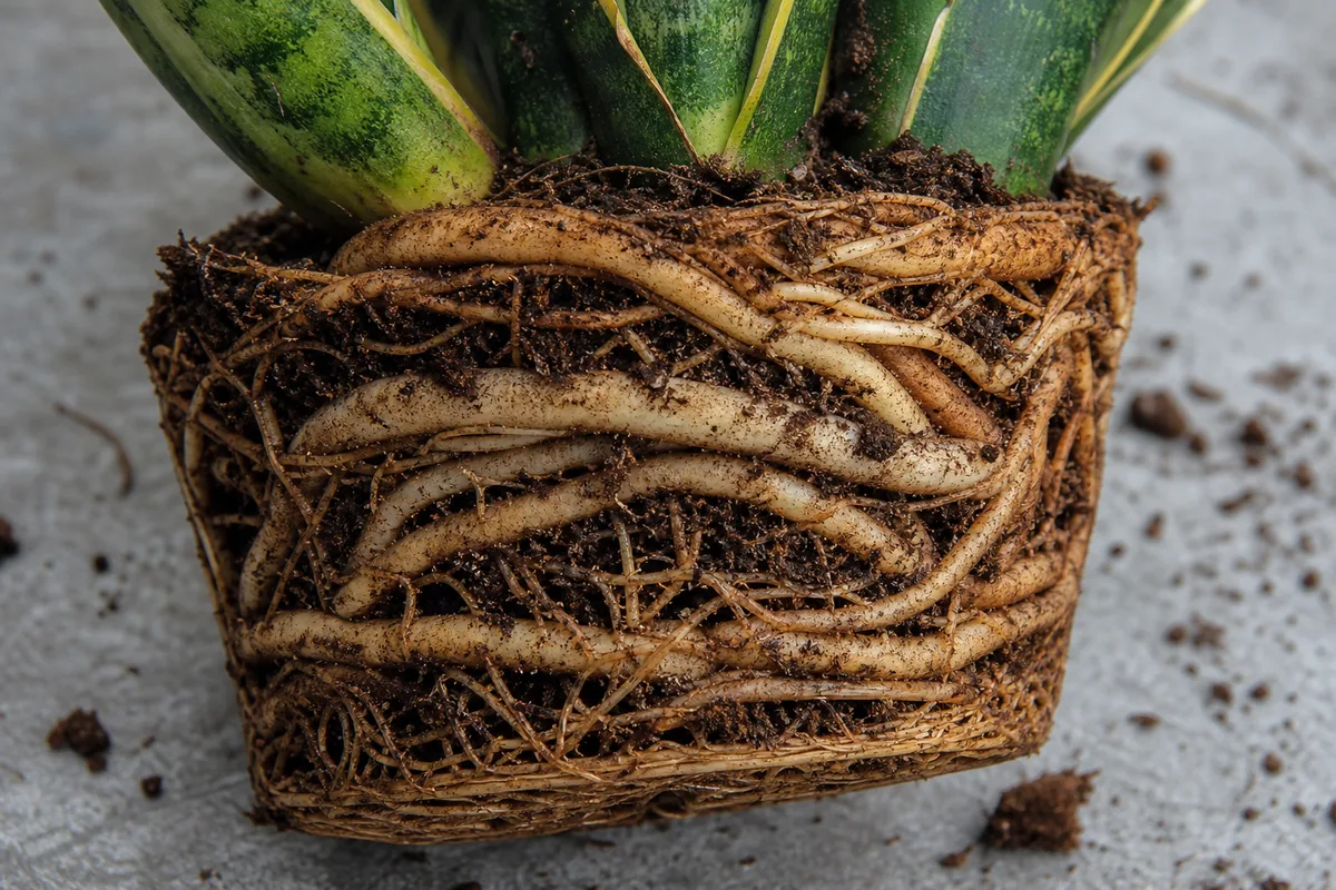 Close-up of Root Bound on Snake Plant - diagnostic detail