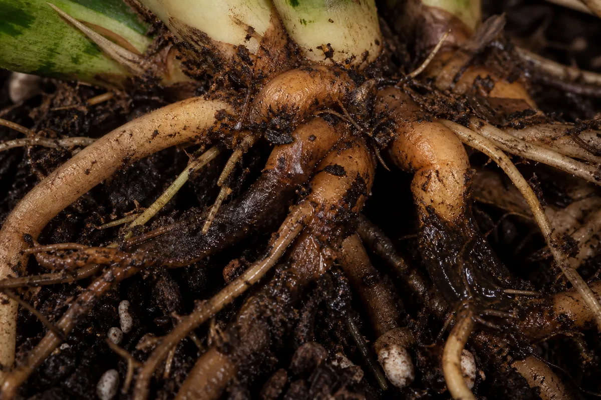 Close-up of Root Rot on Snake Plant - diagnostic detail